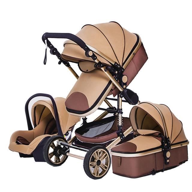 BAZARLAND30 Poussette 3 en 1 Bébé Combinée Siège-Auto Nacelle Trio Réversible Réglable Haute Qualité Roues increvables Canne  khaki