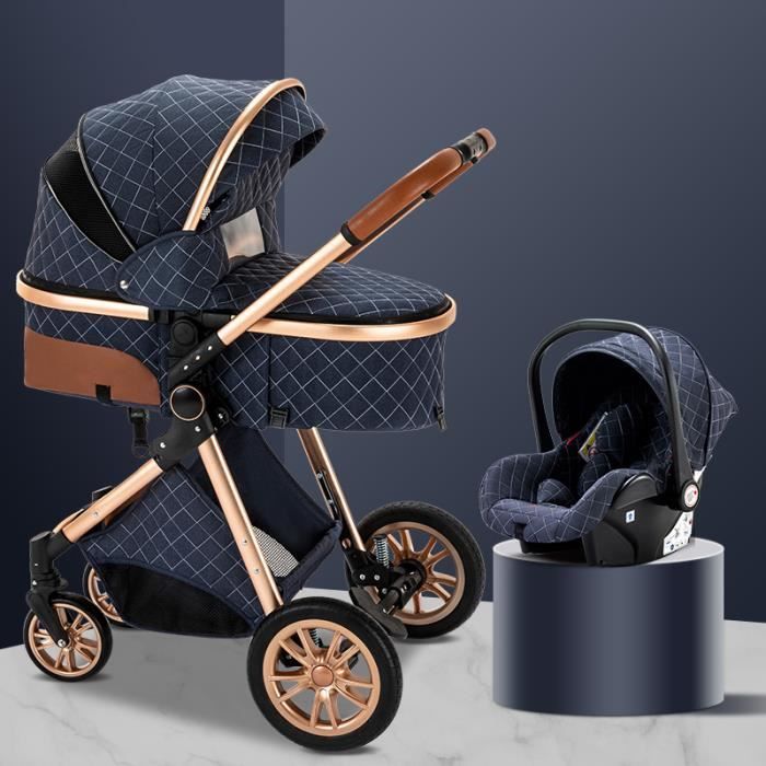 BAZARLAND30 Poussette 3 en 1 Bébé Combinée Siège-Auto Nacelle Trio Réversible Réglable Haute Qualité Roues increvables BLEU