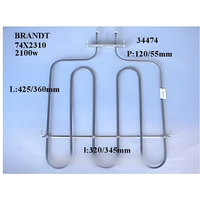 Résistance grill voute 2100 W 230 V pour four BRANDT 34474