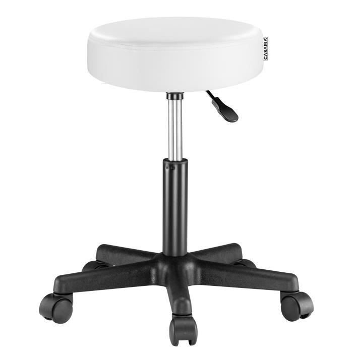 casaria® tabouret de bureau blanc pivotant 360° hauteur réglable 46-60 cm avec roulettes siège rembourrage 10 cm