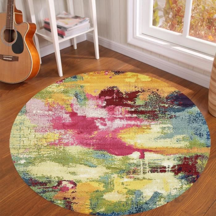 SONGMICS HOME Tapis De Salon, Diamètre 120 Cm, Tapis Rond Pour Salon, Antidérapant, Pour Chambre à Coucher, Canapé Simple, Lavable En Machine, Style Boho, Beige Cappuccino TAR051K01