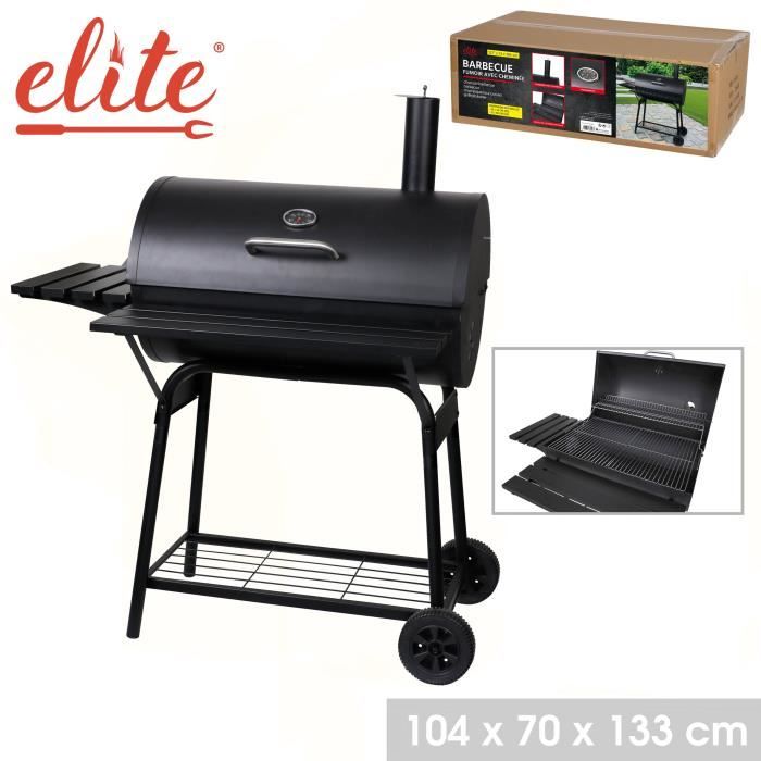 "ELITE" BARBECUE AVEC CHEMINEE ET 2 ETAGERES 104X70X133CM Cdiscount