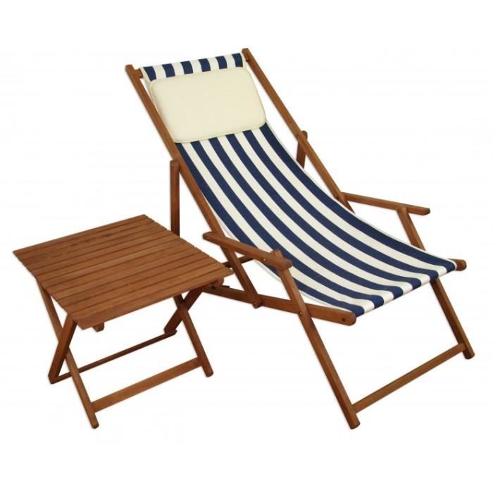 Chaise longue rayé bleu et blanc chilienne bain de soleil pliant petite table oreiller 10-317TKH Chaise longue rayé bleu et blanc chilienne bain de soleil pliant petite table oreiller 10-317TKH