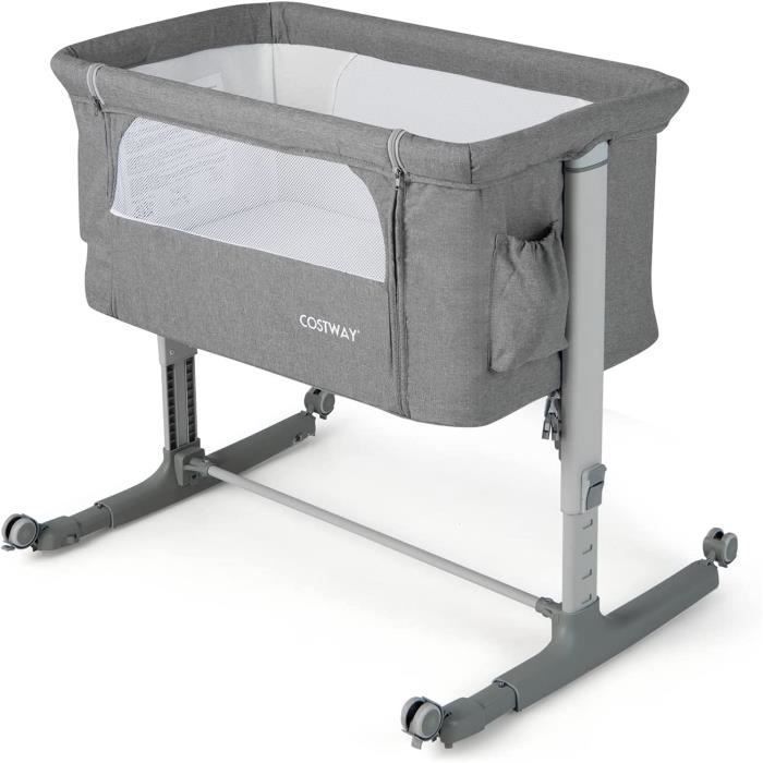 GOPLUS Lit Cododo Portable 3 en 1 pour Bébé 0-5mois-Mode Berceau-Matelas Amovible-Hauteur Réglable-Poches Gris Clair
