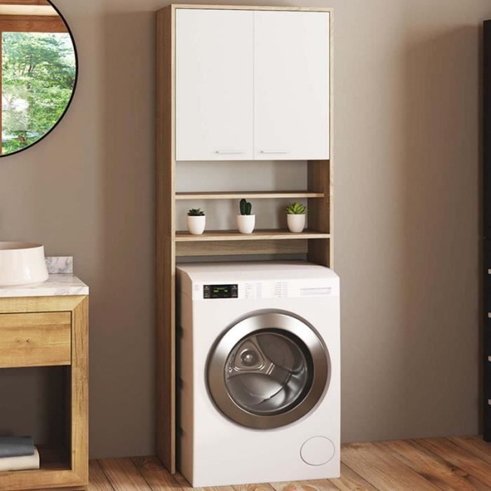 idmarket meuble étagères de rangement dessus machine à laver et wc wallis blanc et hêtre