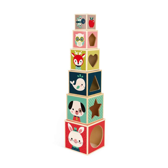 Janod - Pyramide 6 cubes Baby Forest (bois) - Dès 12 mois