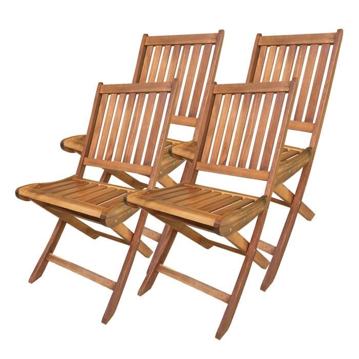 Lot 4 chaise de jardin,chaise d'extérieur,sièges d'extérieur en bois-Longueur 42 x Profondeur 61 x Hauteur 89 cm-JUANIO