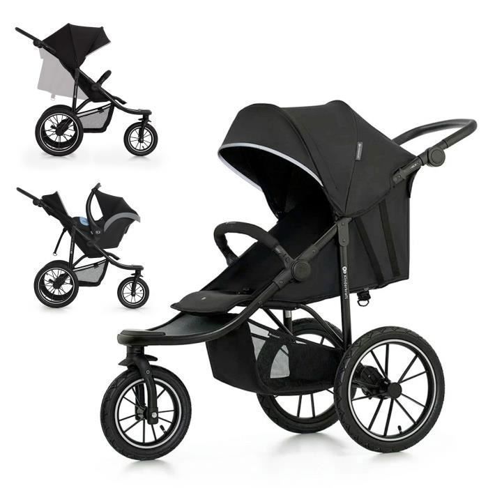Poussette tout-terrain Kinderkraft HELSI 2 3 roues gonflables jusqu’à 27 kg dossier allongé pliable Noir