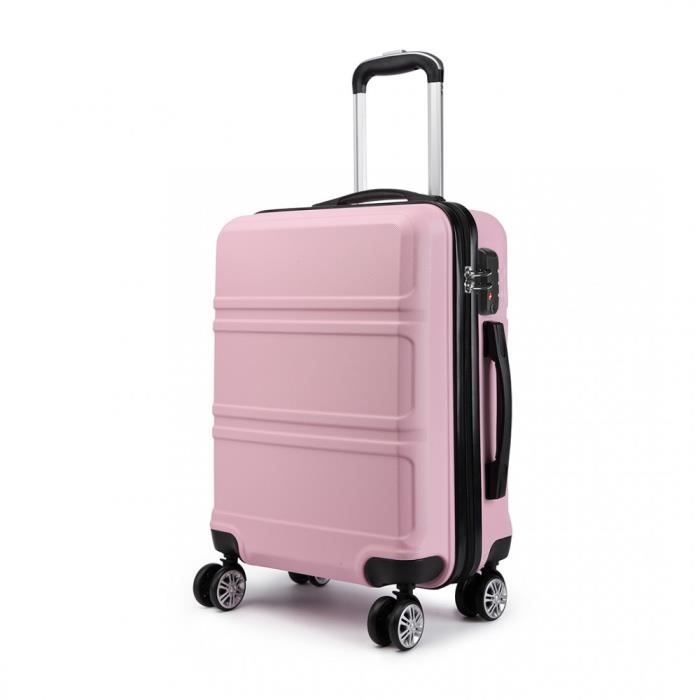 kono valise de voyage trolley rigide en abs avec bagages à main à 4 roulettes et serrure tsa, valise bagage cabine, 41l, rose