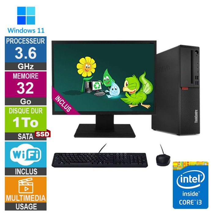 Lenovo M720s i3 8100 480Go SSD Ecran - vue 9