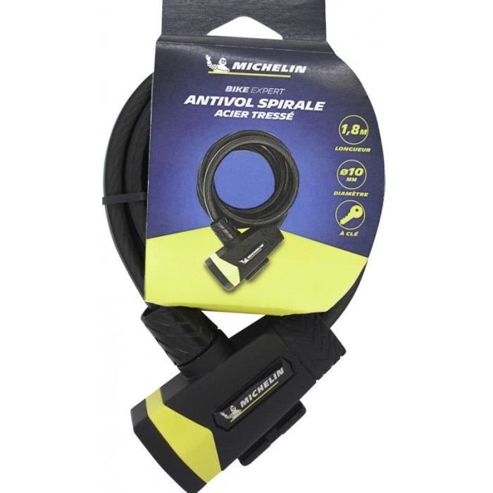 Antivol spirale - MICHELIN - D10x1800mm - Acier + PVC - Jaune - Vélo loisir