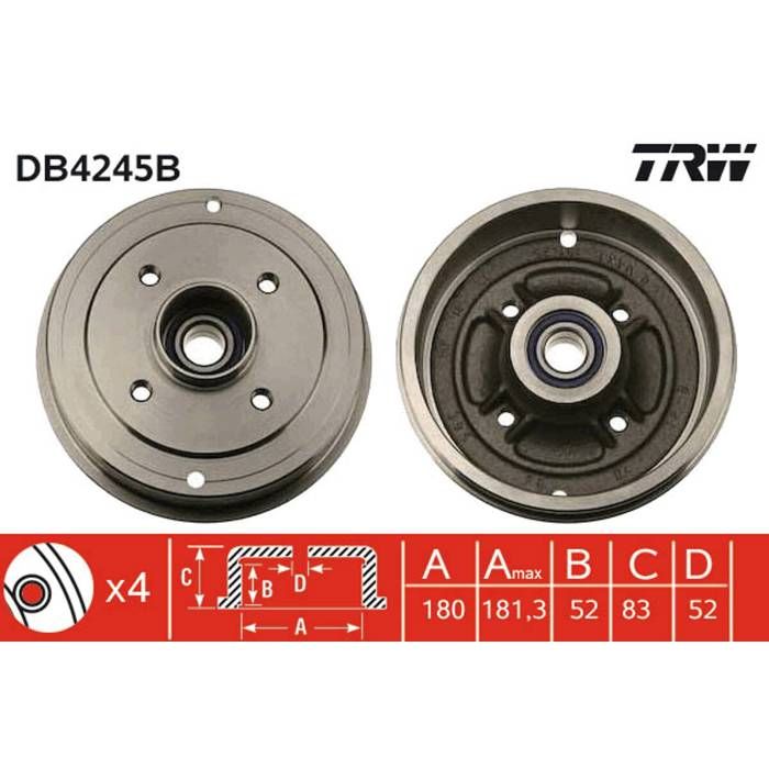 JEU DE 2 TAMBOURS + ROULEMENT TRW DB4245B