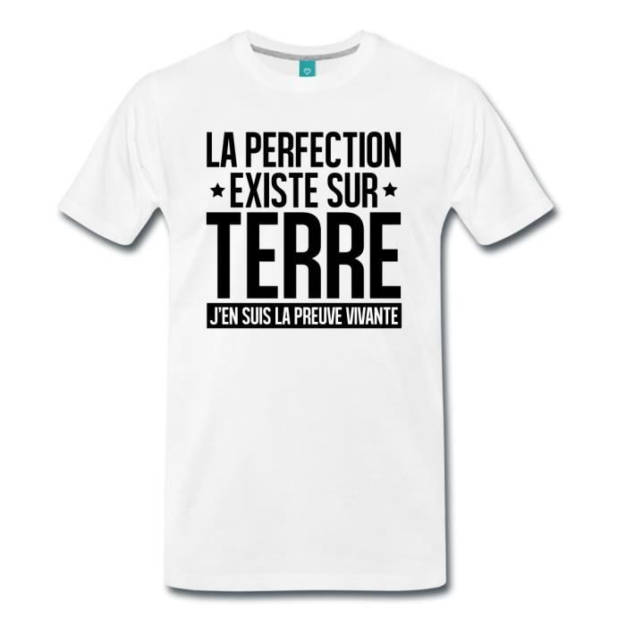Citation La Perfection Existe Sur Terre T Shirt Premium Homme De Spreadshirt Blanc Cdiscount Pret A Porter