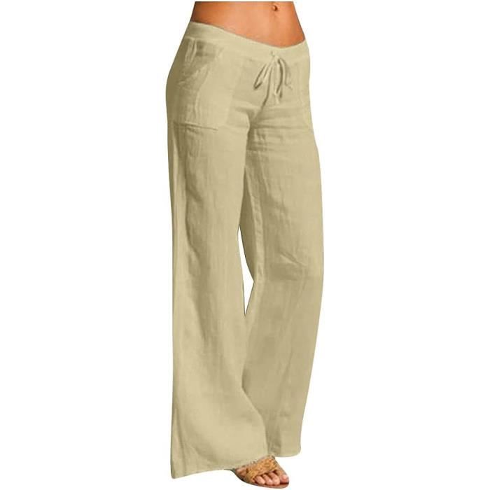 Pantalon Lin Femme Été Taille Haute – Jogging Large Et Confortable En Coton Lin Respirant Avec Poches Et Cordon, Style Décontracté Plage Et Quotidien