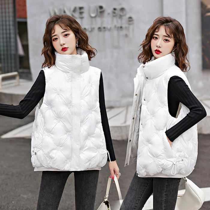 Manteau Femme Garder chaud avec Poches Couleur pure Haut qualite Hiver sans manches Blanc GOGUQ Blanc Cdiscount Pret a Porter