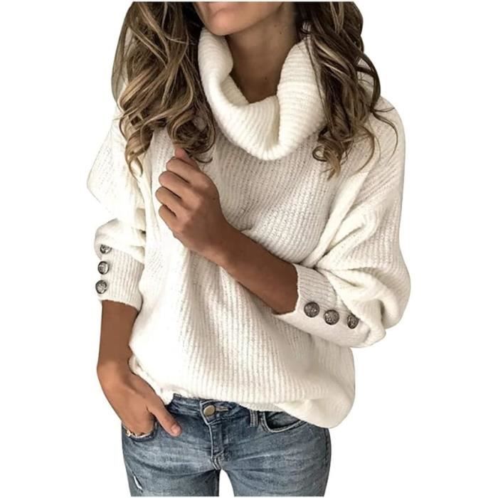 Pull Femme Chic Pas Cher - Chandails À Col Roulé pour Femmes en Coton À  Manches Longues De Couleur Blanche De Vêtements Personnalisés Femmes  Petites Combinaisons Habillées : : Mode