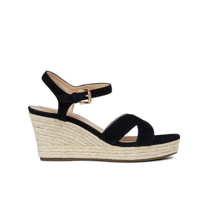 Sandales Femme GEOX D Soleil Talon 8cm Cuir Noir