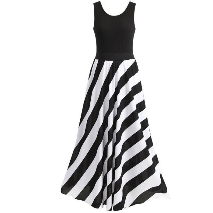Robe Femmes Cou Rond Style Longues Sans Manches Mode Noir Et Blanche Rayures Splice Sexy Longue Maxi Party Vestidos Black Cdiscount Pret a Porter