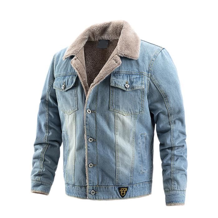 Veste Denim Rembourree pour Homme Chaud Simple Boutonnage Automne Hiver Doublure Epais Lache Decontractee Court Veste Revers Bleu Bleu Cdiscount Pret a Porter