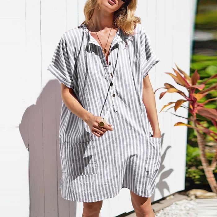 Robe décontractée à manches courtes à rayures