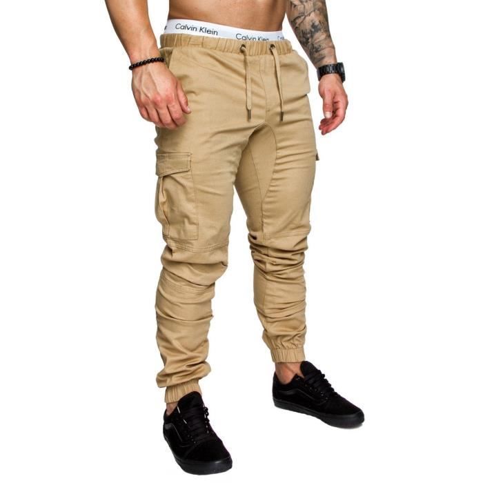 Homme Pantalons Casual Jeans Sport Jogging Slim Fit Militaire Cargo Montagne Baggy Pants Multi Poches Grande Taille,Kaki,M