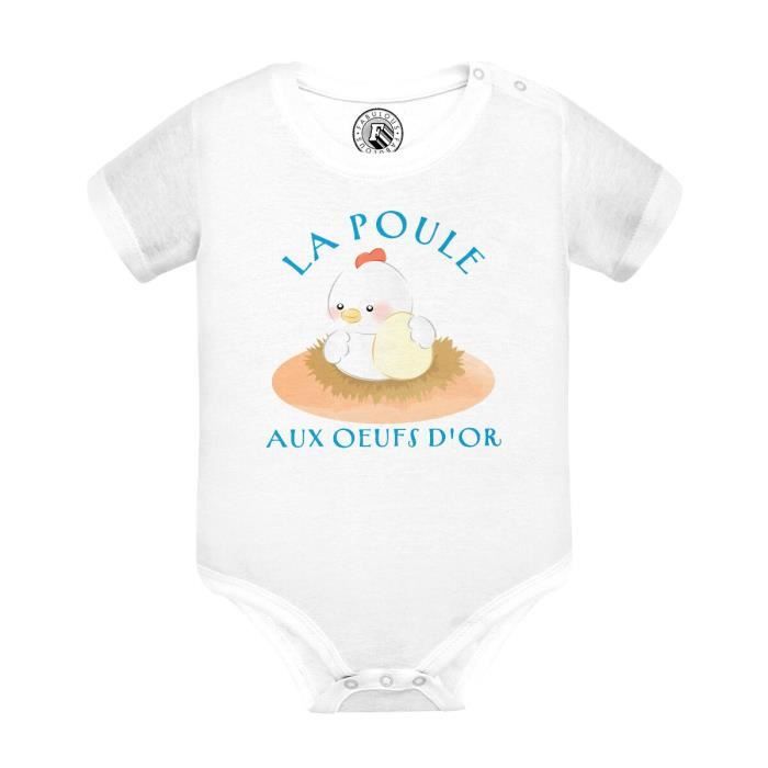 Body Bébé Manche Courte Blanc La Poule aux Oeufs d'Or Expression Enfant