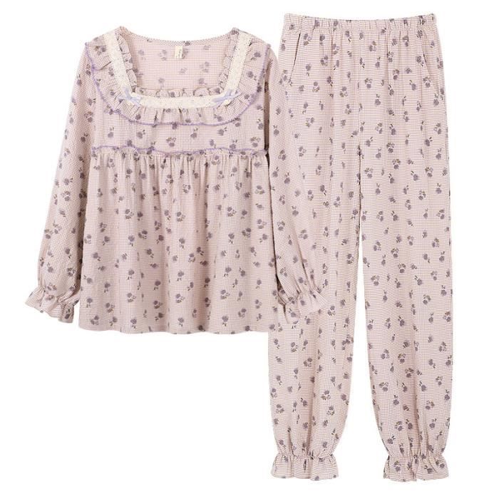 Rismart Ensemble 2 Pièces Femme - Haut Manches Longues & Pantalon Droit - Tenue Maison, Survêtement Confortable