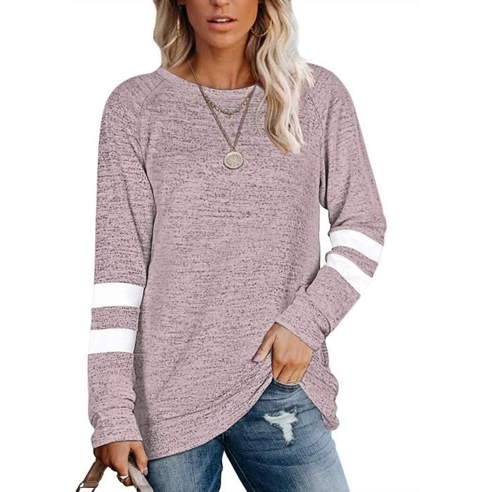 T shirt manches longues pour femme haut ras du cou d contract empi cement contrast haut manches longue couleurs violet