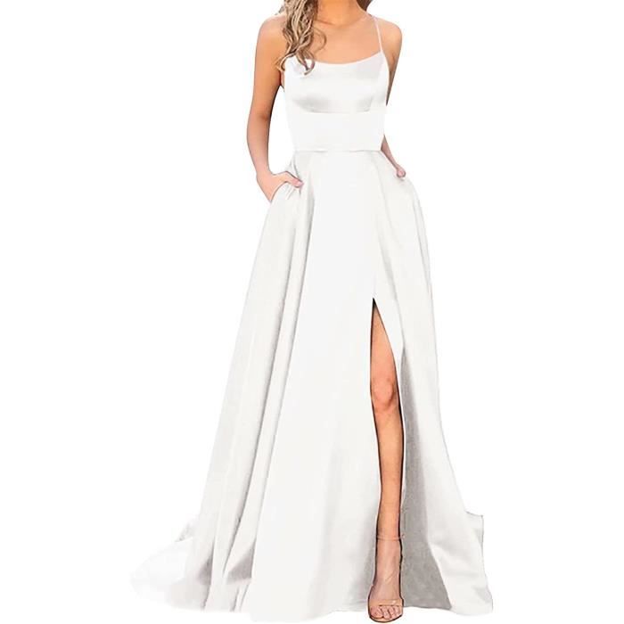 Robe De Soir?�E Grande Taille Femme Sexy Dos Nu Robe en Satin Fendue Maxi Robe Longue ?� Chic 