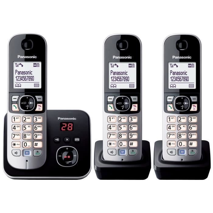 PANASONIC - KXTG6823 - Téléphone sans fil trio - Fonction réduction de bruit - Blocage sélectif - Ré