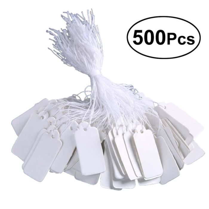 Étiquettes de Marquage Étiquettes de Prix Étiquettes de Prix Vierges Inscriptibles Tags d'Affichage avec Corde de Suspension Élastique, Kraft (300 Paquets, 1.02 x 0.47 Pouce