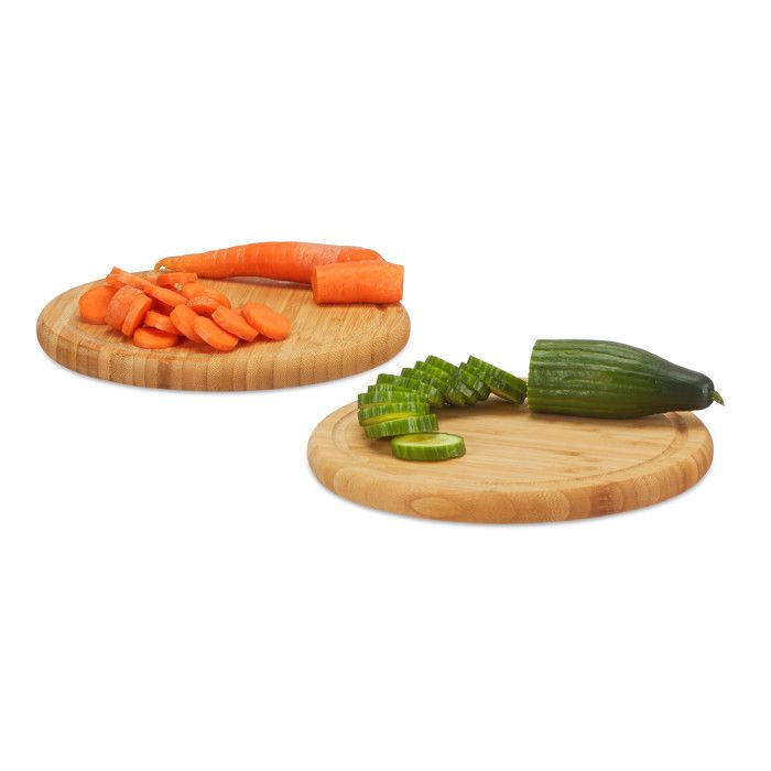 Set 8 Planches Bambou Petit-Déjeuner - Planche à Découper Ronde 30cm - Naturel Et Écologique