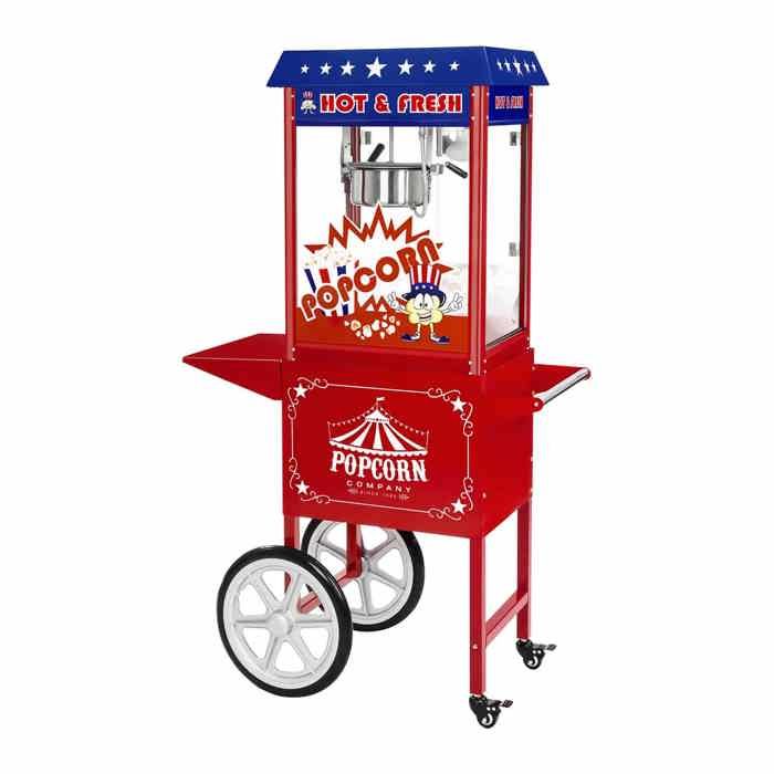 Machine à popcorn avec chariot Rouge Noire Royal Catering RCPW-161 (1600W 5 kg/h 16 L/h diamètre marmite (en haut) : 185cm)