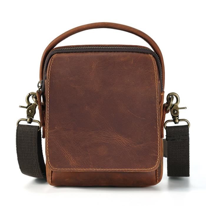 Sac Bandoulière En Cuir Véritable Pour Ordinateur Portable - Taille M, Marron, Fabrication Artisanale Inde
