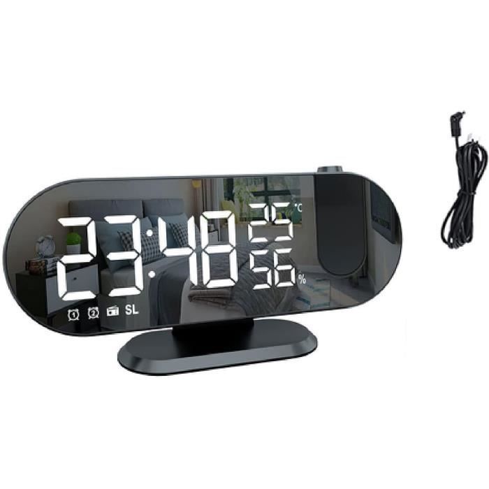 Réveil projecteur bleu 180°, écran 7 LED, pour gros dormeurs, avec projection CLOCHE