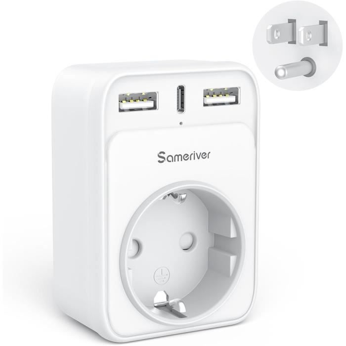 Adaptateur De Voyage Universel Redagod 6 En 1 - Prises USA - 2 Prises + 3 USB + 1 USB-C - Neuf
