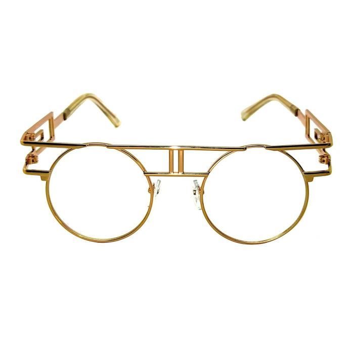 Lunettes VUE Homme Steampunk Rond Round Money Luxury Doré Or Gold Métal