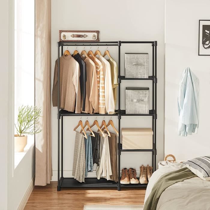 SONGMICS Armoire de Rangement Penderie Pliable Dressing 112 x 43 x 165 cm avec Barres de Suspension Noir RYG24BK