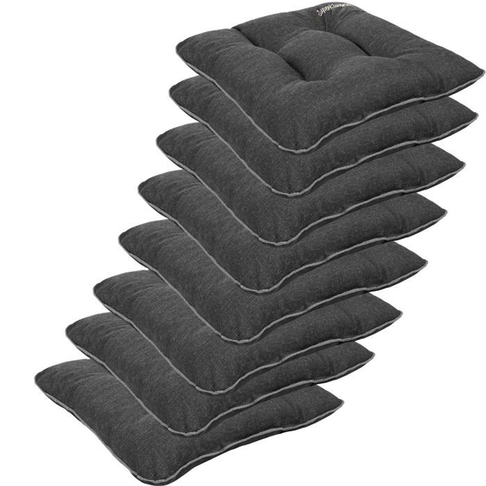 Coussin de Chaise Banc de Jardin - Superkissen24. - 8 x 45x45 cm - Bain de Soleil - Intérieur/Extérieur - Imperméable - Lin Noir