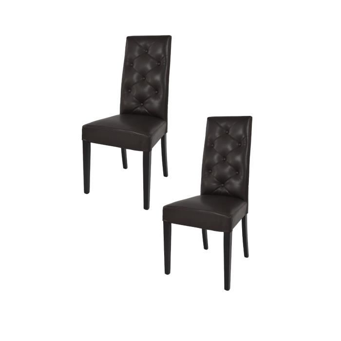 Tommychairs - Set 2 chaises CHANTAL structure en bois de hêtre assise et dossier en cuir artificiel marron avec boutons