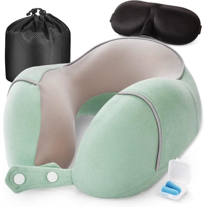 Oreiller De Voyage Mémoire De Forme Avec Masque Et Bouchons - Coussin Cervical Réglable - Sac De Rangement - Pour Avion, Train, Voiture, Bureau