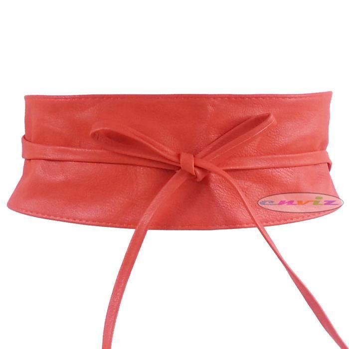 Ceinture bandeau large nouer PU pour femme Corail Rouge