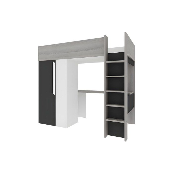 Lit mezzanine 90 x 200 cm avec armoire et bureau - Anthracite et blanc - NICOLAS II