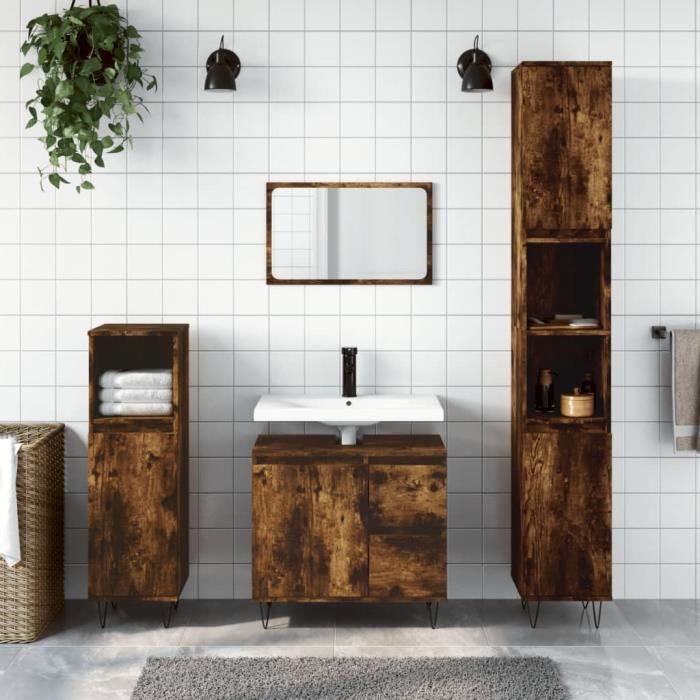 vidaXL Ensemble de meubles de salle de bain 3 pcs Chêne fumé 3190226