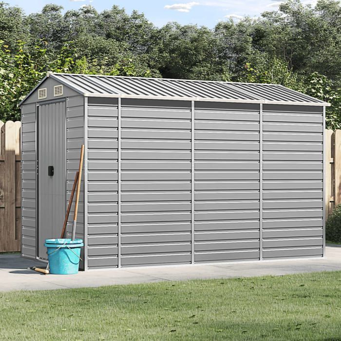 vidaXL Abri de jardin gris clair 191 x 300 x 198 cm en acier galvanisé 3188244