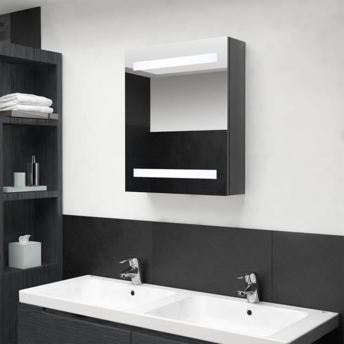 armoire de salle de bain à miroir led - vidaxl - gris brillant - 50x14x60 cm