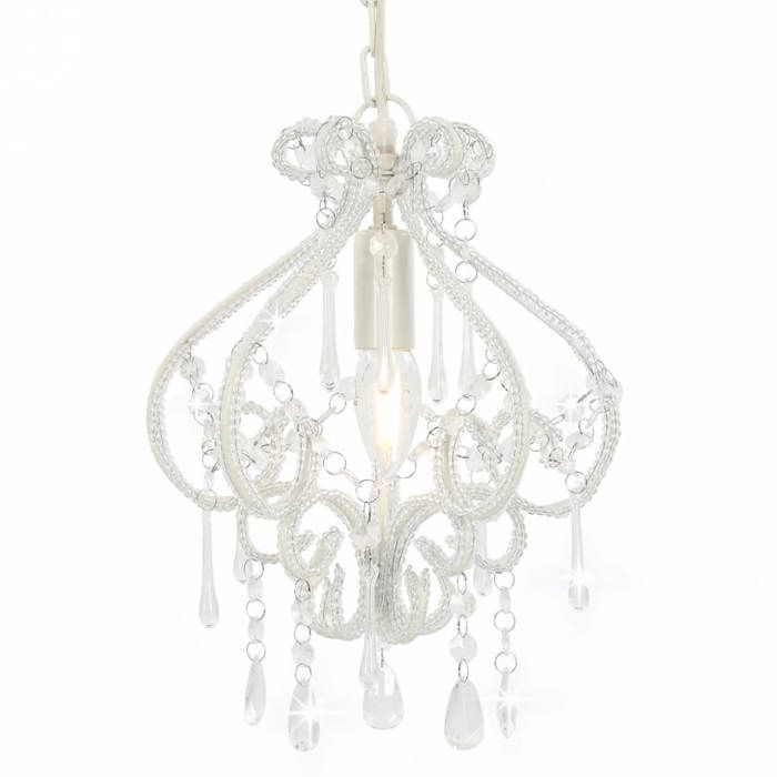 vidaXL Suspension Plafond Ampoules E14 24x32 cm Base Métal Blanche avec Perles Acryliques Lustre Élégant et Contemporain 281593