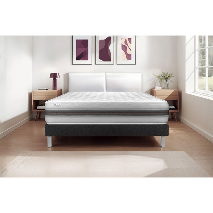Ensemble Matelas Sommier 140x190 cm - Sommier Noir (déjà monté) - Vitalmemo Back Noir