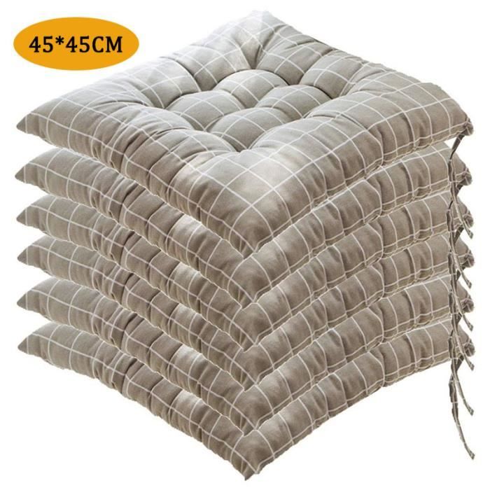 Lot De 2 Coussins De Siège Carrés 45x45 Cm - Motif Fleur Beige - Remplissage Coton Perlé