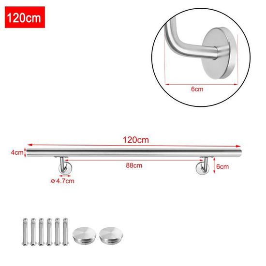 Aufun Main Courante En Acier Inoxydable 120 Cm Rampe D'escalier Pour Intérieur Et Extérieur Avec